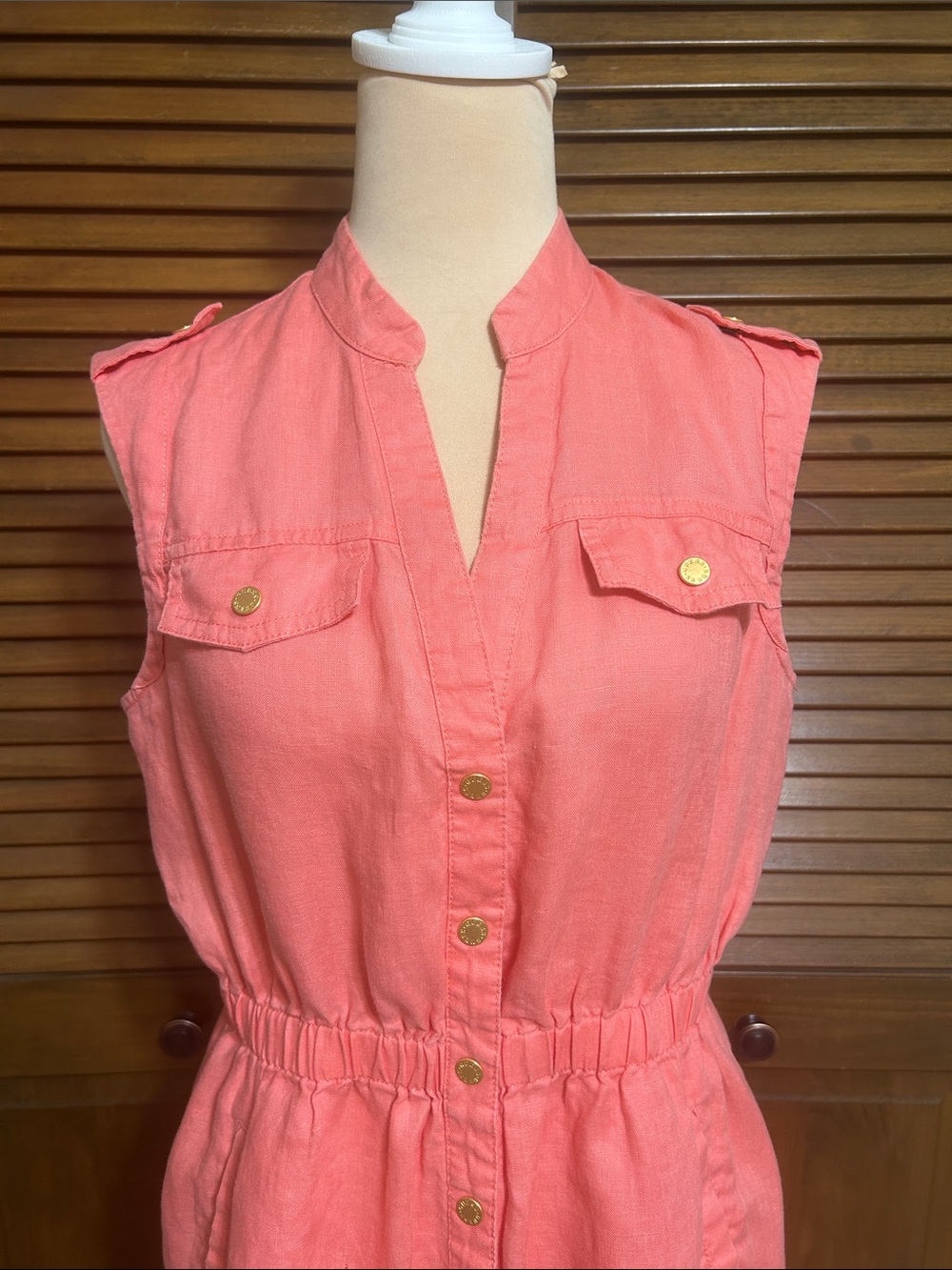 Guess Coral Snap Button Front Sleeveless Utility Linen-Cotton Dress Size M - Picture 5 of 7